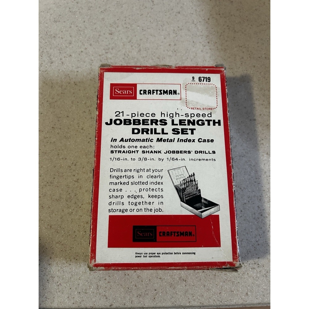Sears Craftsman 21pc Jobbers Length Drill Set in Auto Metal Index Case 6719 READ